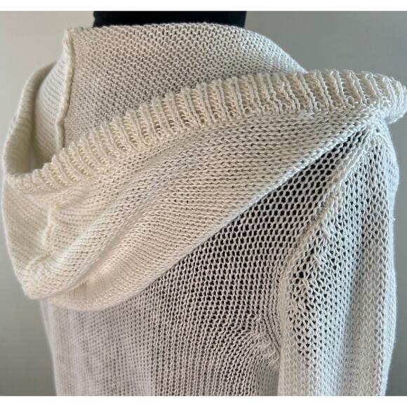 360 Sweater Linen Loose Knit White and Black Stripe Pullover Hooded Sweater XS - Picture 4 of 8